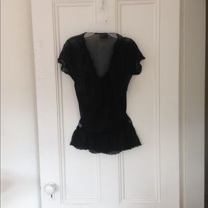 ZARA Beautiful Black Sheer Lace Peplum Faux Wrap
